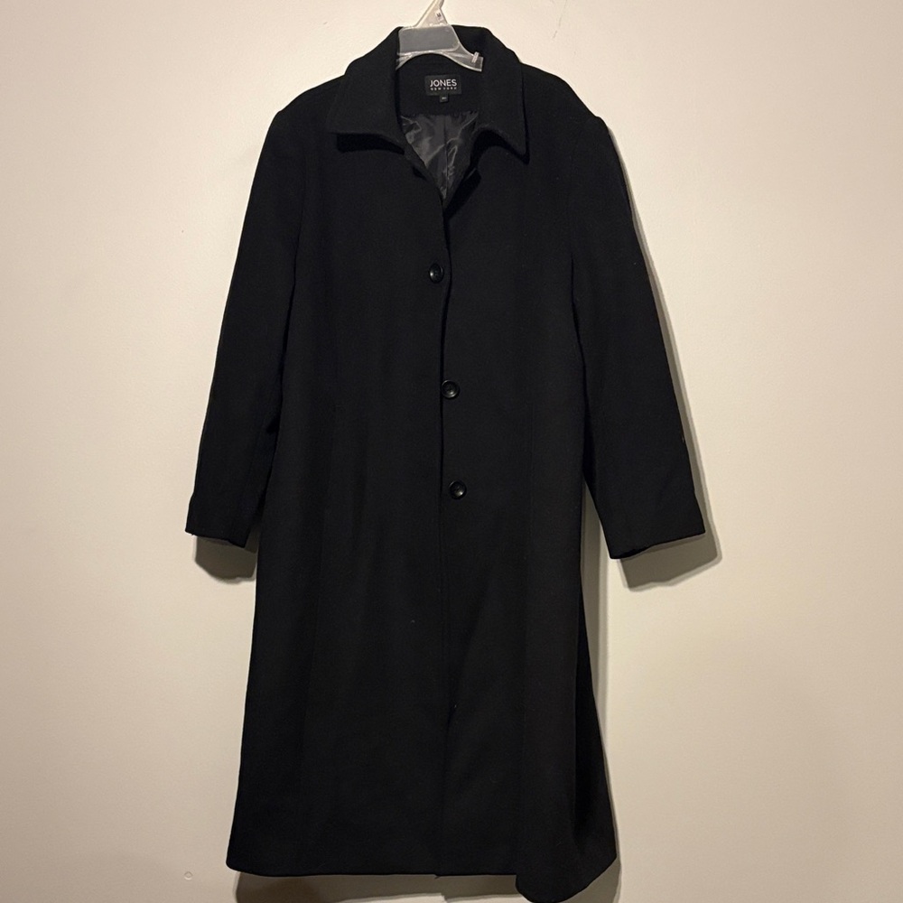 Jones New York Classic Black Overcoat wool, dry clean only sz 16W